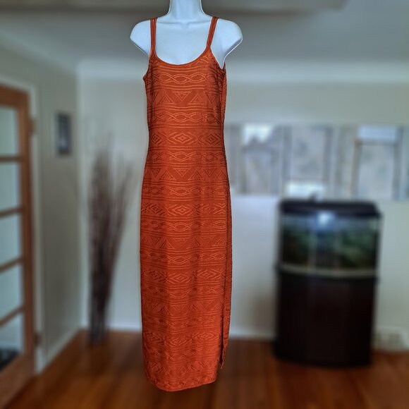 Shape FX Women’s Size 8 Orange Textured Maxi Dress w/ Side Slit–Sleek & Stylish - Picture 2 of 5